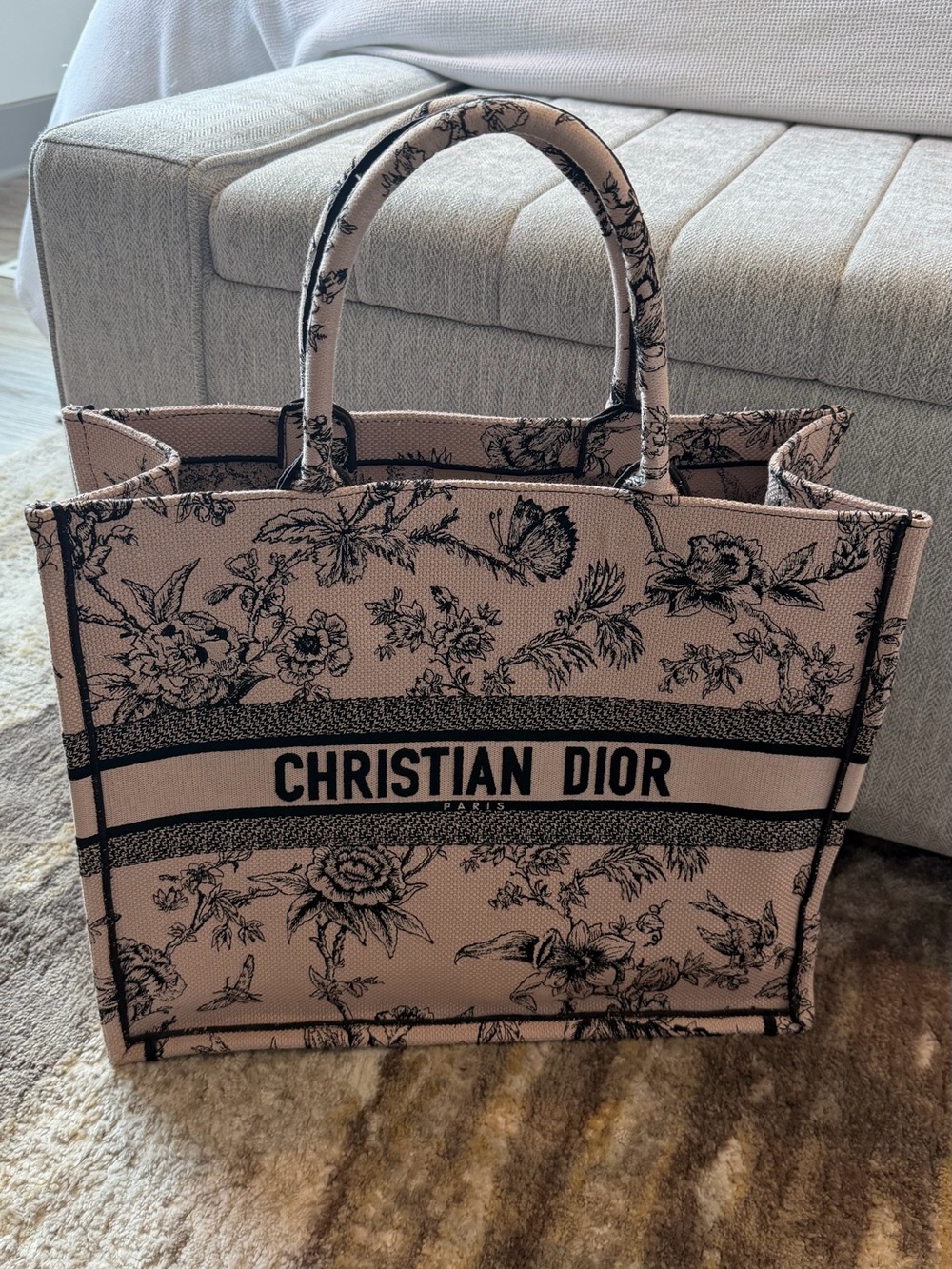 Dior Pink and Black Floral Tote with Signature Logo